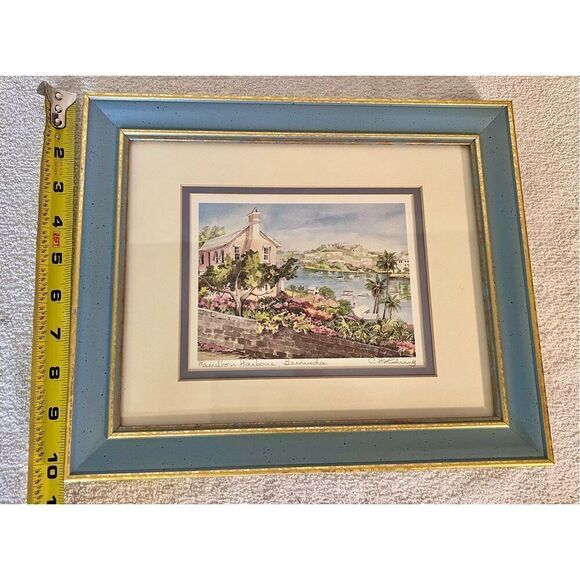 Vintage Carole Holding Signed Hamilton Bermuda Watercolor Print Matted & Framed - Picture 5 of 7